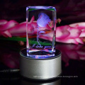 belo cubo de cristal de cristal 3D rosa com luz LED, lembrança de cristal